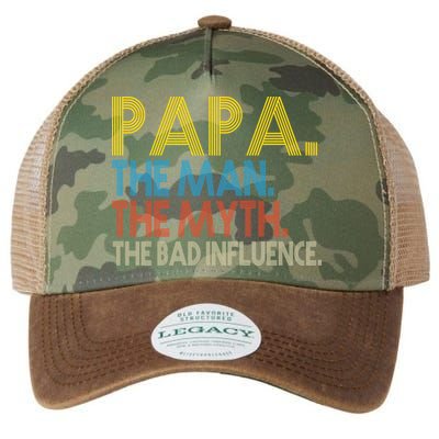 Papa Man Myth The Bad Influence Retro Legacy Tie Dye Trucker Hat
