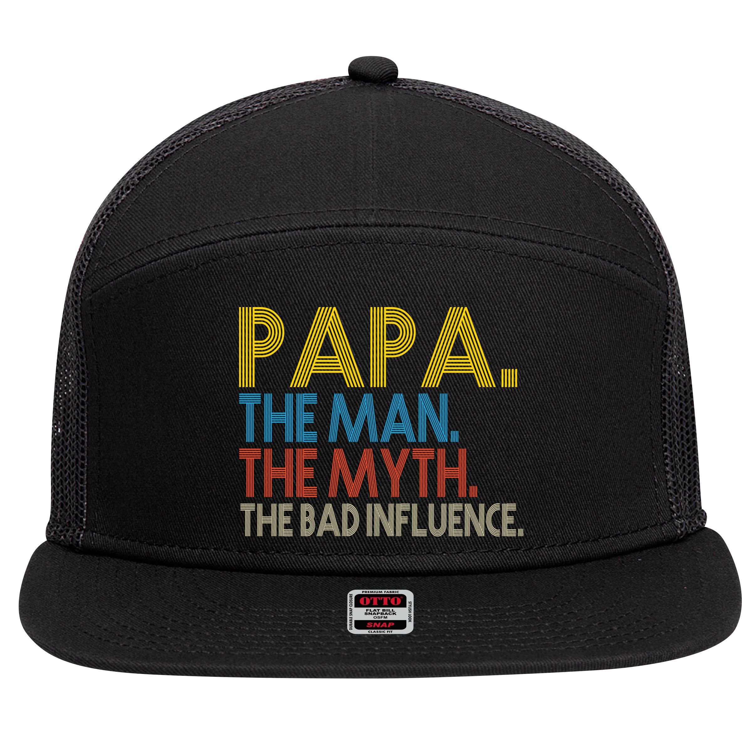 Papa Man Myth The Bad Influence Retro 7 Panel Mesh Trucker Snapback Hat