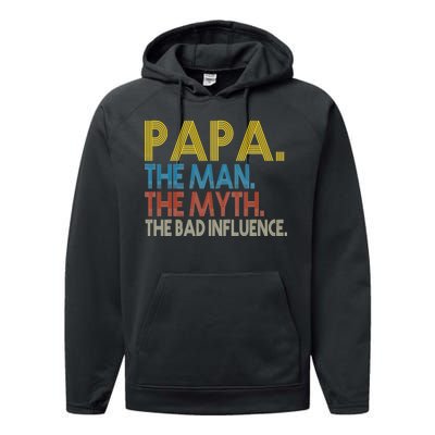 Papa Man Myth The Bad Influence Retro Performance Fleece Hoodie