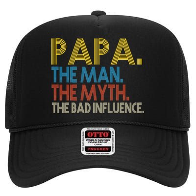 Papa Man Myth The Bad Influence Retro High Crown Mesh Back Trucker Hat