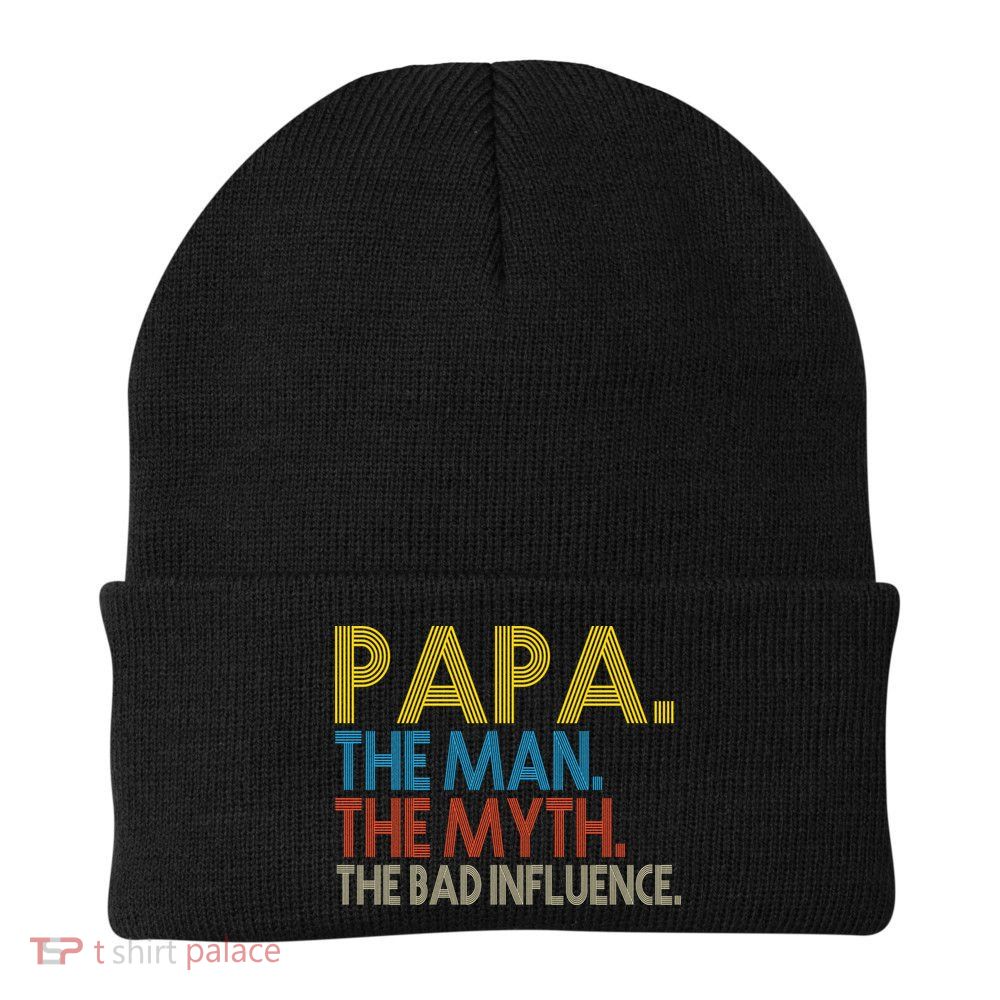 Papa Man Myth The Bad Influence Retro Beanie
