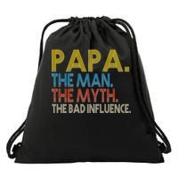 Papa Man Myth The Bad Influence Retro Drawstring Bag