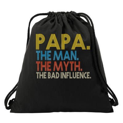 Papa Man Myth The Bad Influence Retro Drawstring Bag