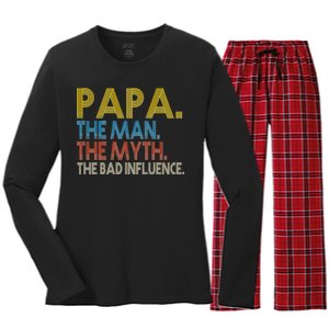 Papa Man Myth The Bad Influence Retro Women's Long Sleeve Flannel Pajama Set 