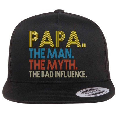 Papa Man Myth The Bad Influence Retro Flat Bill Trucker Hat