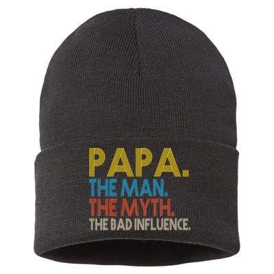 Papa Man Myth The Bad Influence Retro Sustainable Knit Beanie