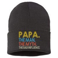 Papa Man Myth The Bad Influence Retro Sustainable Knit Beanie