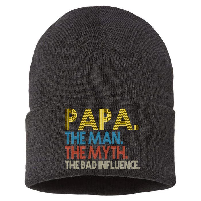 Papa Man Myth The Bad Influence Retro Sustainable Knit Beanie