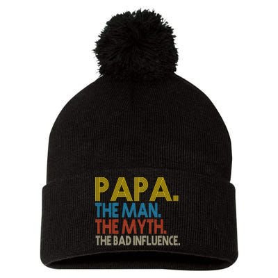 Papa Man Myth The Bad Influence Retro Pom Pom 12in Knit Beanie