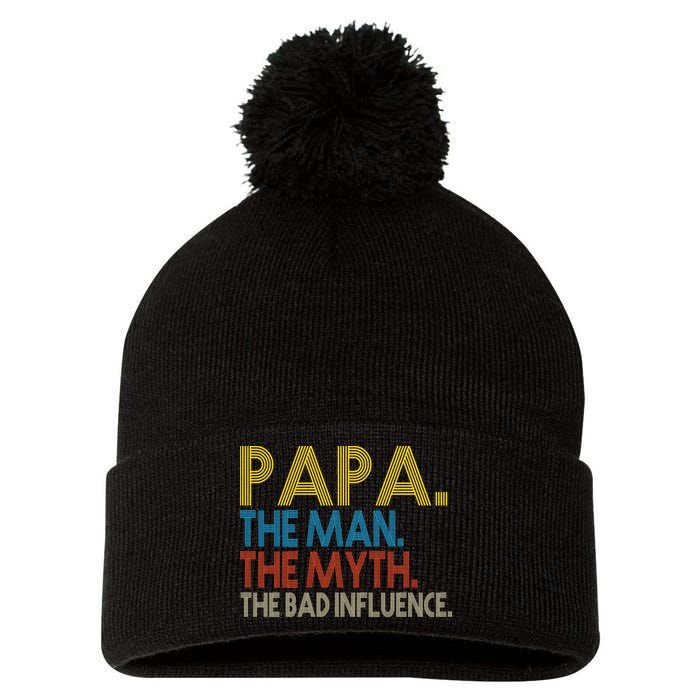 Papa Man Myth The Bad Influence Retro Pom Pom 12in Knit Beanie