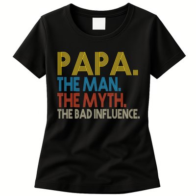 Papa Man Myth The Bad Influence Retro Womens T-Shirt