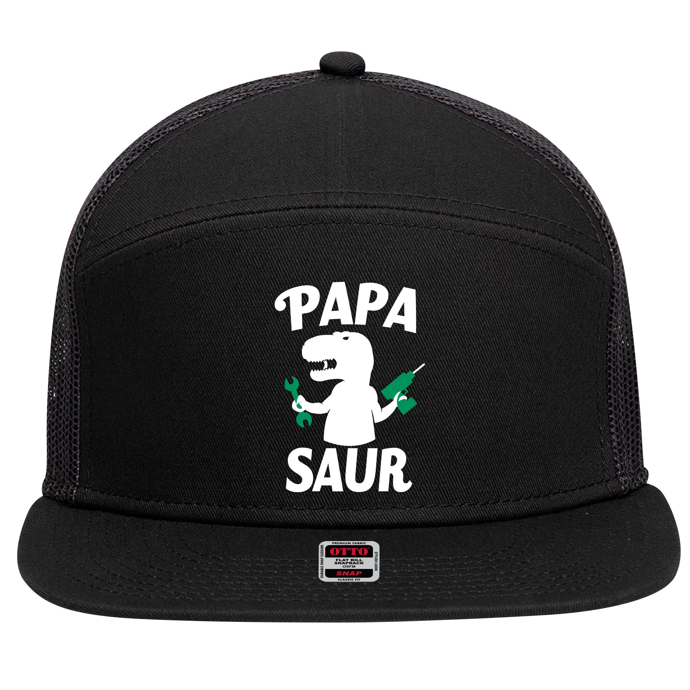 Papa Saur Fix Things 7 Panel Mesh Trucker Snapback Hat