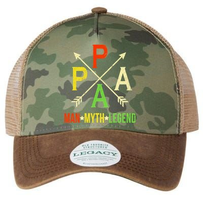 Papa The Man Myth Legend Arrow Cross Legacy Tie Dye Trucker Hat