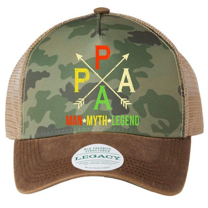 Papa The Man Myth Legend Arrow Cross Legacy Tie Dye Trucker Hat