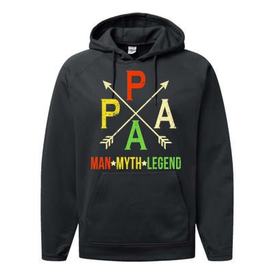 Papa The Man Myth Legend Arrow Cross Performance Fleece Hoodie