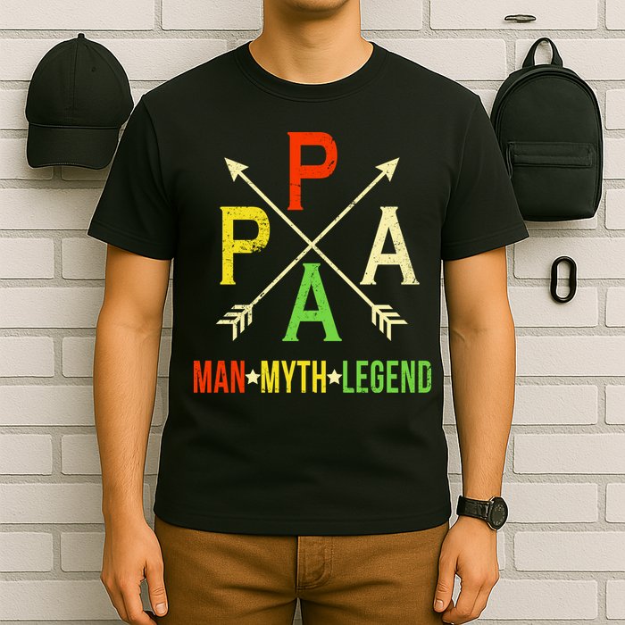 Papa The Man Myth Legend Arrow Cross T-Shirt