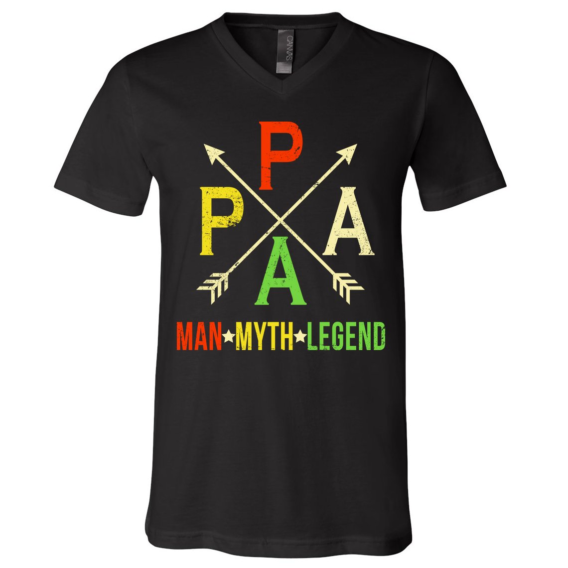 Papa The Man Myth Legend Arrow Cross V-Neck T-Shirt