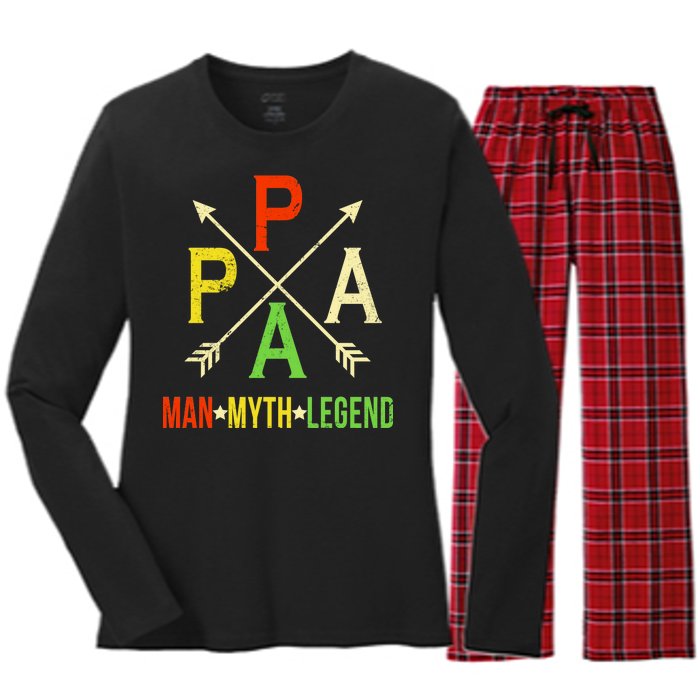 Papa The Man Myth Legend Arrow Cross Women's Long Sleeve Flannel Pajama Set 