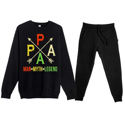 Papa The Man Myth Legend Arrow Cross Premium Crewneck Sweatsuit Set