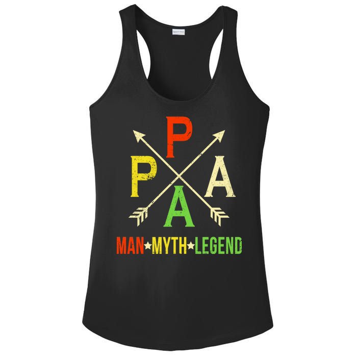 Papa The Man Myth Legend Arrow Cross Ladies PosiCharge Competitor Racerback Tank