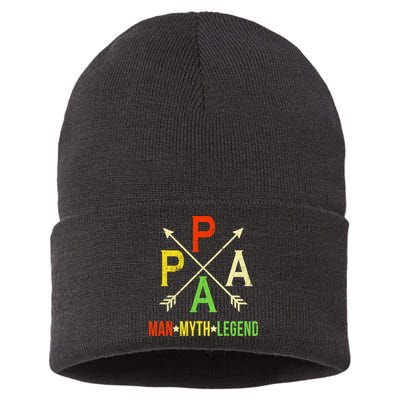 Papa The Man Myth Legend Arrow Cross Sustainable Knit Beanie