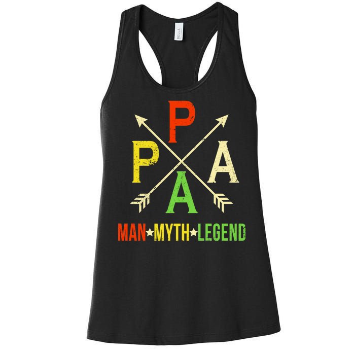 Papa The Man Myth Legend Arrow Cross Women's Racerback Tank