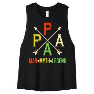 Papa The Man Myth Legend Arrow Cross Women's Racerback Cropped Tank