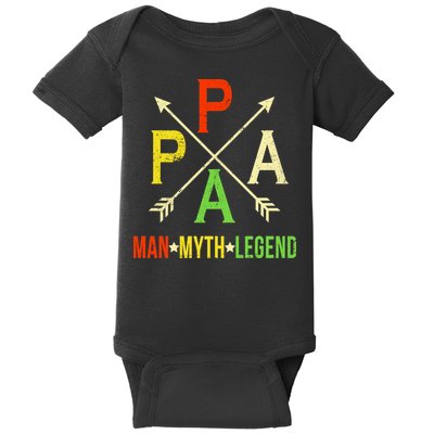 Papa The Man Myth Legend Arrow Cross Baby Bodysuit