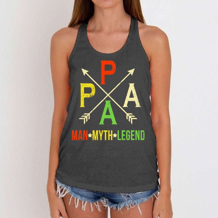 Papa The Man Myth Legend Arrow Cross Women's Knotted Racerback Tank