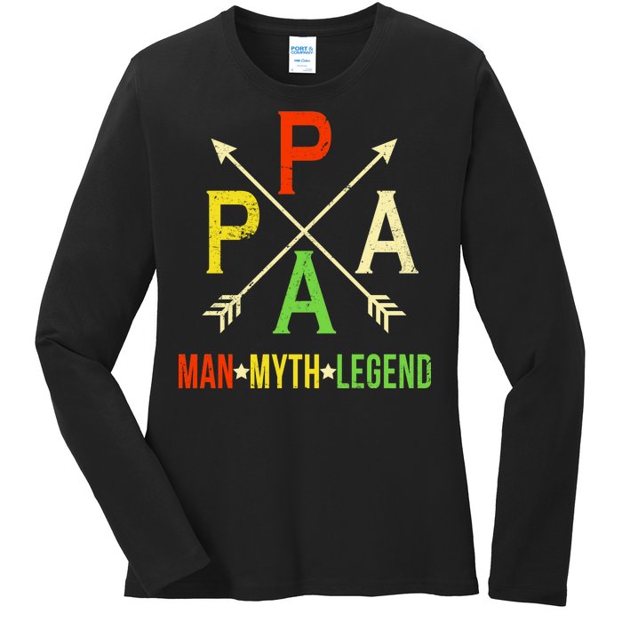 Papa The Man Myth Legend Arrow Cross Ladies Long Sleeve Shirt