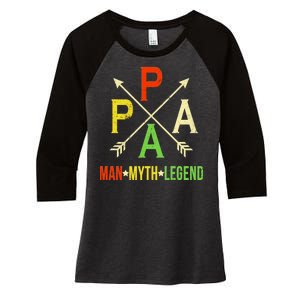 Papa The Man Myth Legend Arrow Cross Women's Tri-Blend 3/4-Sleeve Raglan Shirt