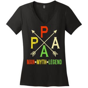 Papa The Man Myth Legend Arrow Cross Women's V-Neck T-Shirt