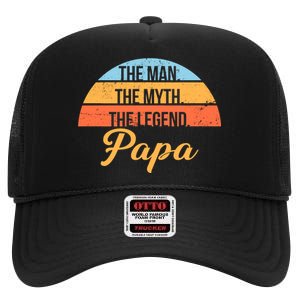 Papa The Man Myth Legend Retro High Crown Mesh Back Trucker Hat