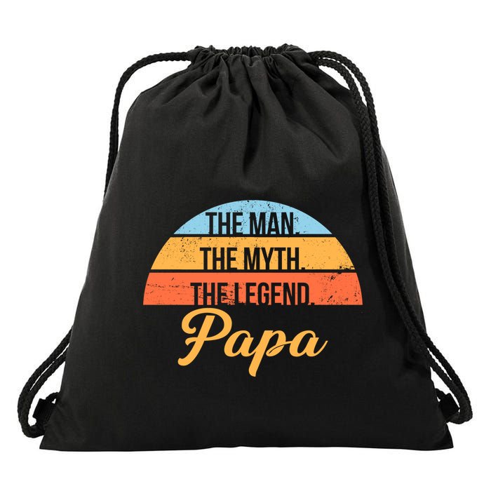 Papa The Man Myth Legend Retro Drawstring Bag