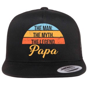 Papa The Man Myth Legend Retro Flat Bill Trucker Hat