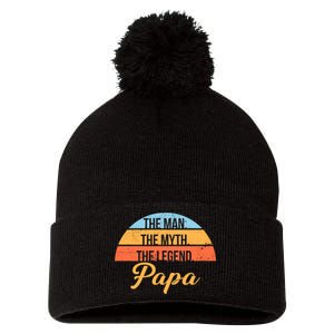 Papa The Man Myth Legend Retro Pom Pom 12in Knit Beanie