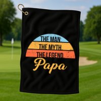 Papa The Man Myth Legend Retro Golf Towel