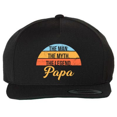Papa The Man Myth Legend Retro Wool Snapback Cap