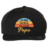 Papa The Man Myth Legend Retro Wool Snapback Cap