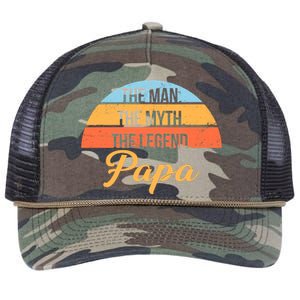 Papa The Man Myth Legend Retro Retro Rope Trucker Hat Cap