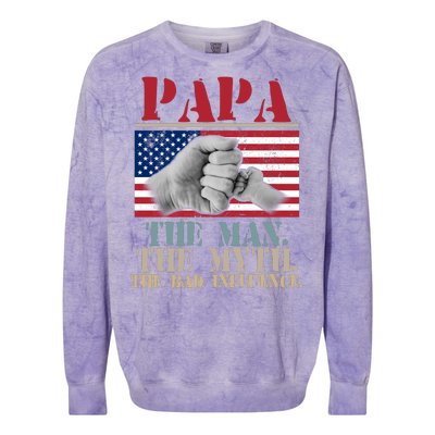 Papa The Man The Myth The Bad Influence Father's Day Colorblast Crewneck Sweatshirt