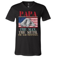 Papa The Man The Myth The Bad Influence Father's Day V-Neck T-Shirt