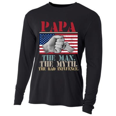 Papa The Man The Myth The Bad Influence Father's Day Cooling Performance Long Sleeve Crew