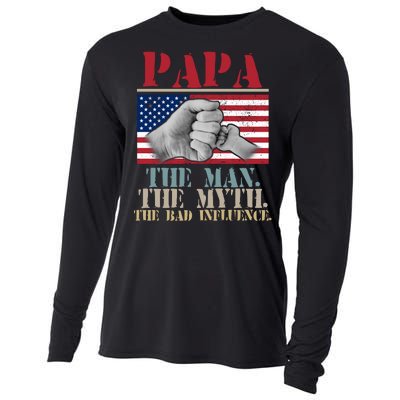 Papa The Man The Myth The Bad Influence Father's Day Cooling Performance Long Sleeve Crew