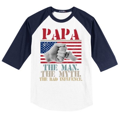 Papa The Man The Myth The Bad Influence Father's Day Baseball Sleeve Shirt