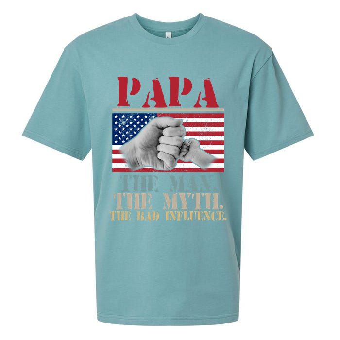 Papa The Man The Myth The Bad Influence Father's Day Sueded Cloud Jersey T-Shirt