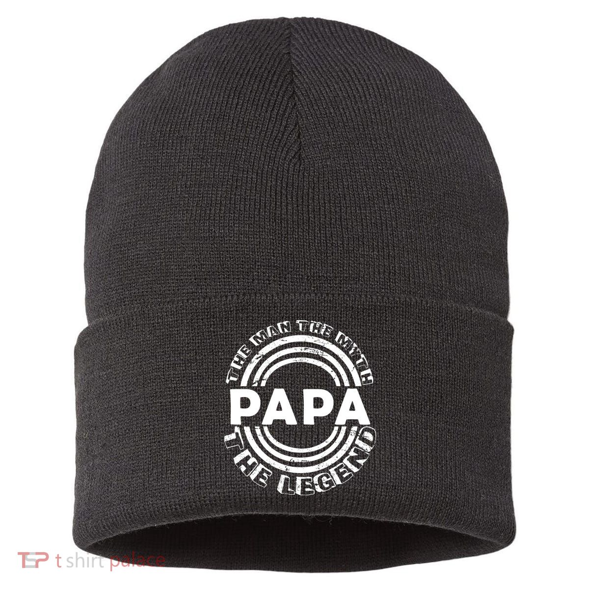 Papa The Man The Myth The Legend Funny Sustainable Knit Beanie