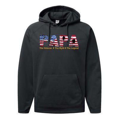 Papa The Veteran The Myth The Legend Performance Fleece Hoodie