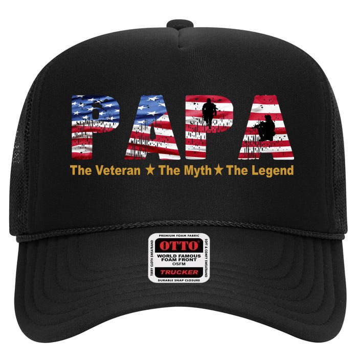 Papa The Veteran The Myth The Legend High Crown Mesh Back Trucker Hat