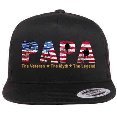 Papa The Veteran The Myth The Legend Flat Bill Trucker Hat